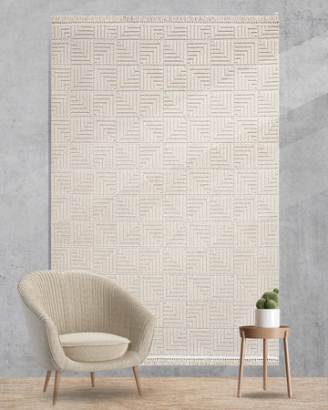 Trend Geometrik Desen Makine Halısı Bej