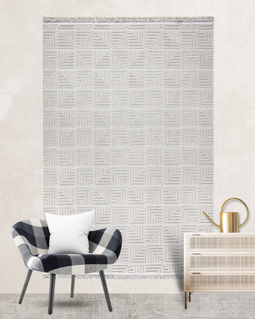Trend Geometrik Desen Makine Halısı Gri