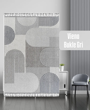 Dizayn Trend Desenli Bukle Makine Halısı Gri