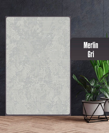 Merlin Defne Desen Yeni Sezon Makine Halısı Gri