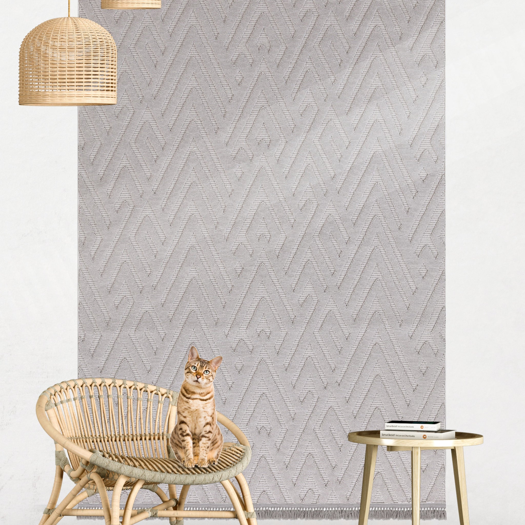 Buklem Zigzag Desenli Makine Halısı Gri