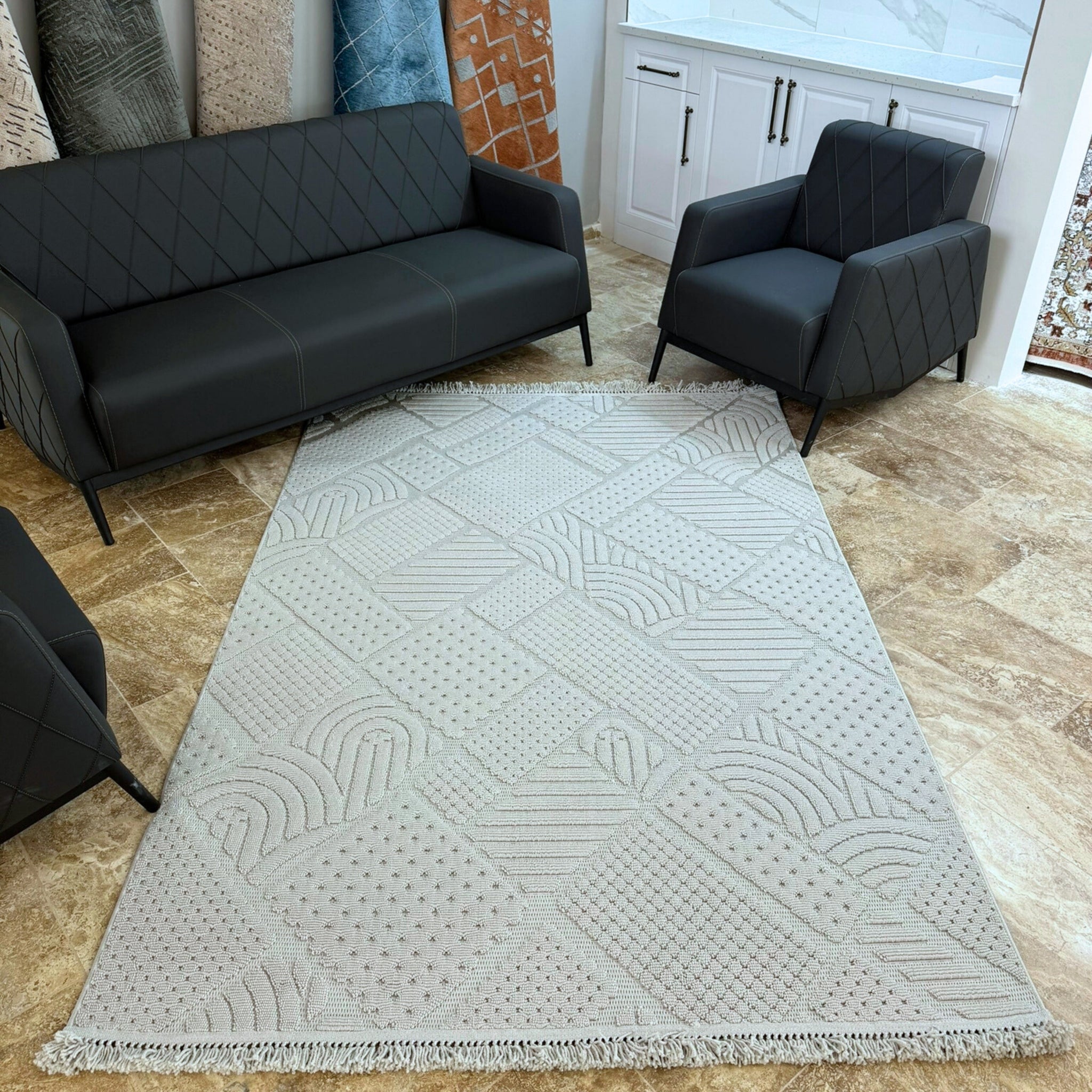 Buklem Desenli Makine Halısı Gri