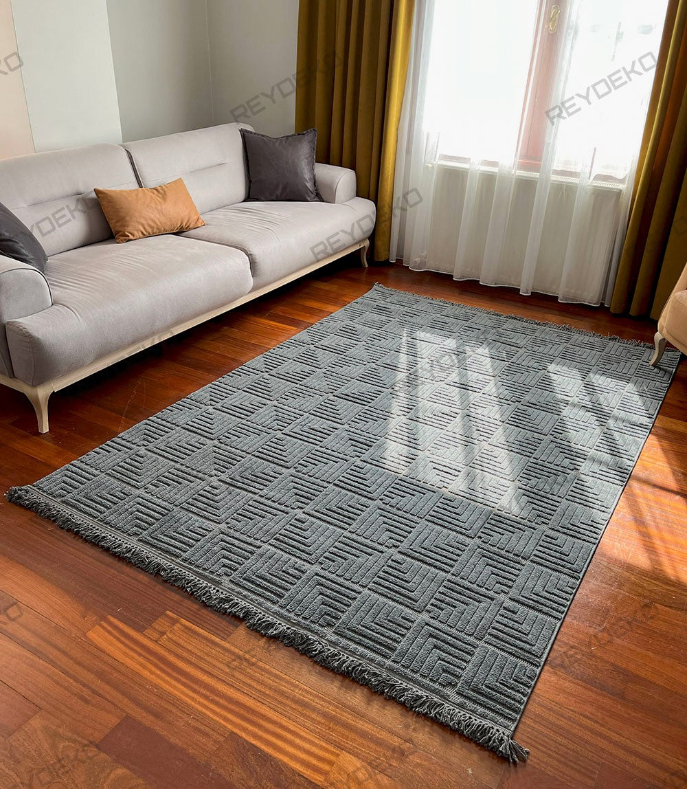 Trend Geometrik Desen Makine Halısı Antrasit
