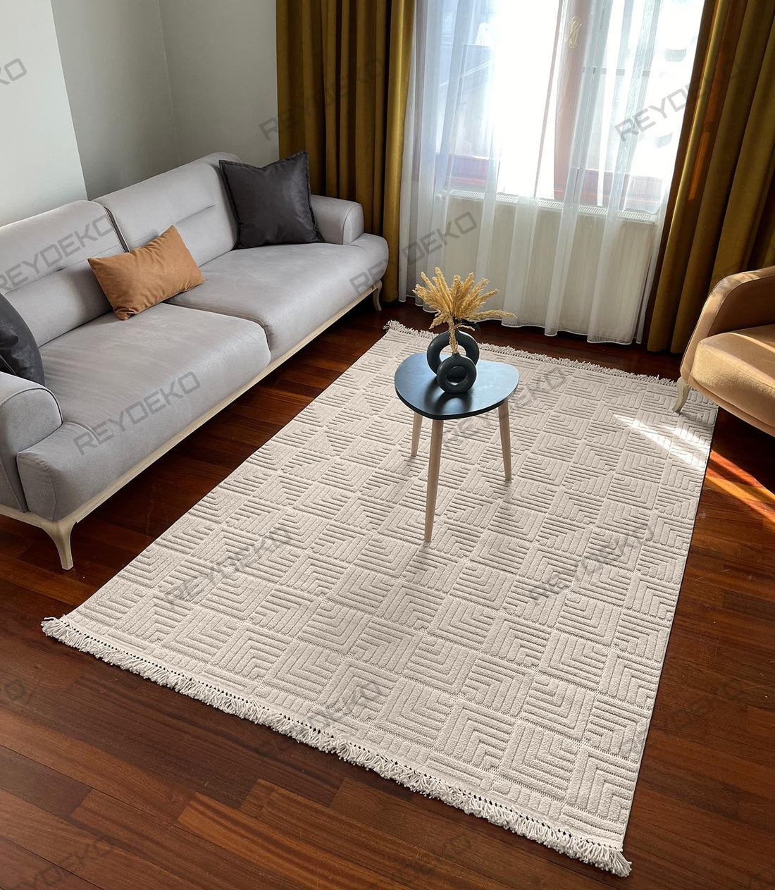 Trend Geometrik Desen Makine Halısı Bej